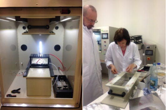 Electrostatic spraying and electrostatic generating of polymer fibres.